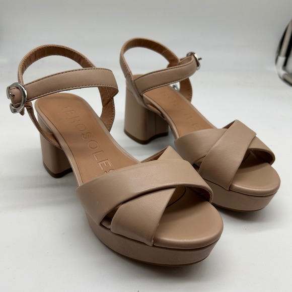 Aerosoles Cosmos Nude Leather Block Heel Platform Sandals Women's 5.5M NEW - Picture 3 of 11